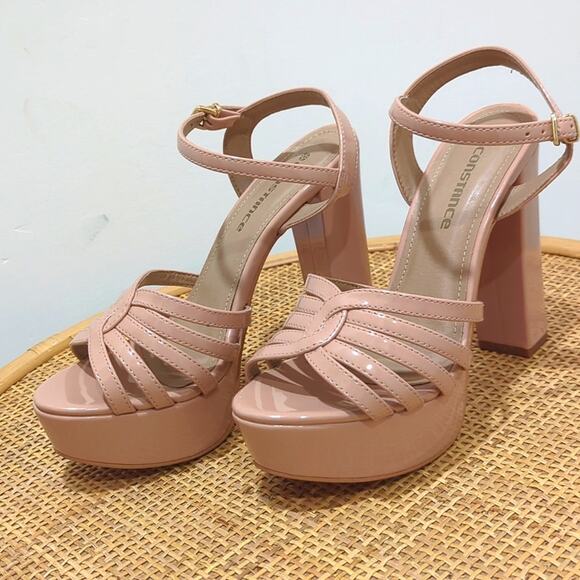 Constance Brazilian Platform Sandals Shiny Heels Lt Pink Beige Women's Size 7 - Picture 3 of 8